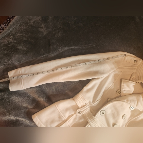 Women's Double-Breasted Belted Jacket - Cream, size medium - Picture 6 of 10